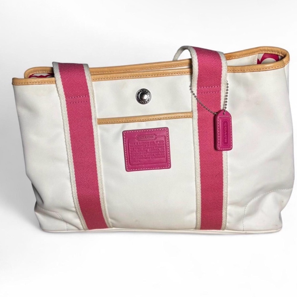 Coach White and Pink Tote Bag with Tan Accents
